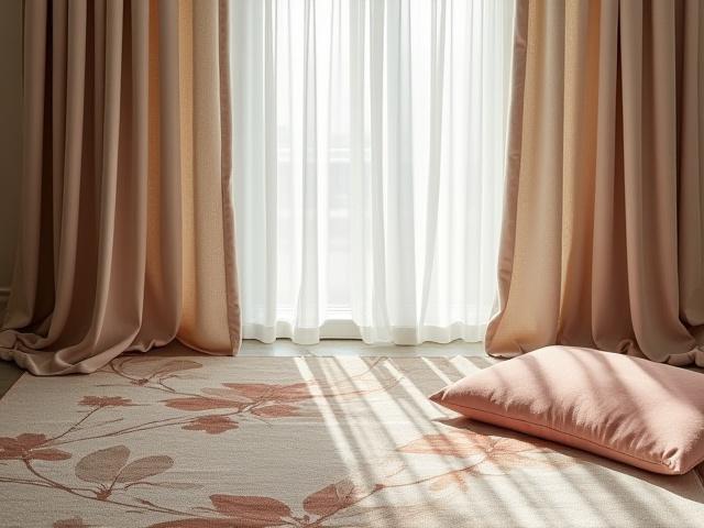 Rikt tekstil av gardiner eller et premium teppe med blomsterdetaljer